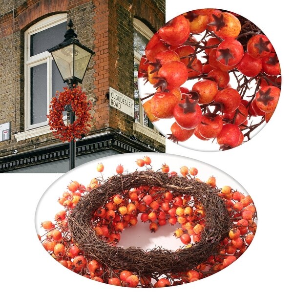 Berry Wreath Orange Decorative Fall Wreath for Front Door