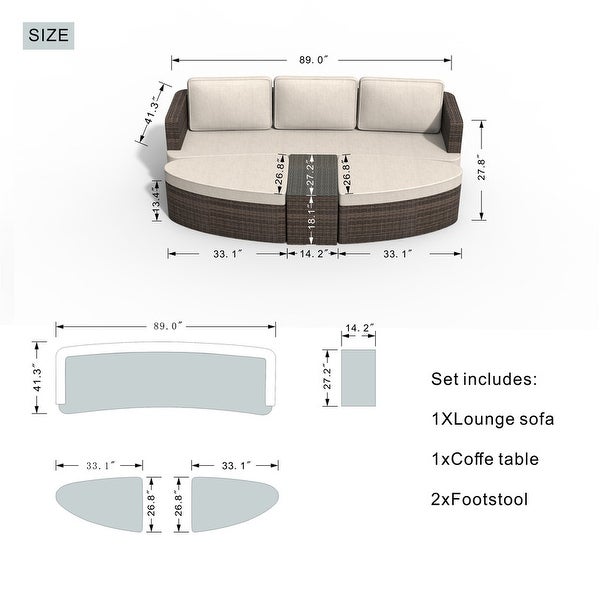 4-piece Patio Wicker Daybed Set with Side Table - Overstock - 19209038