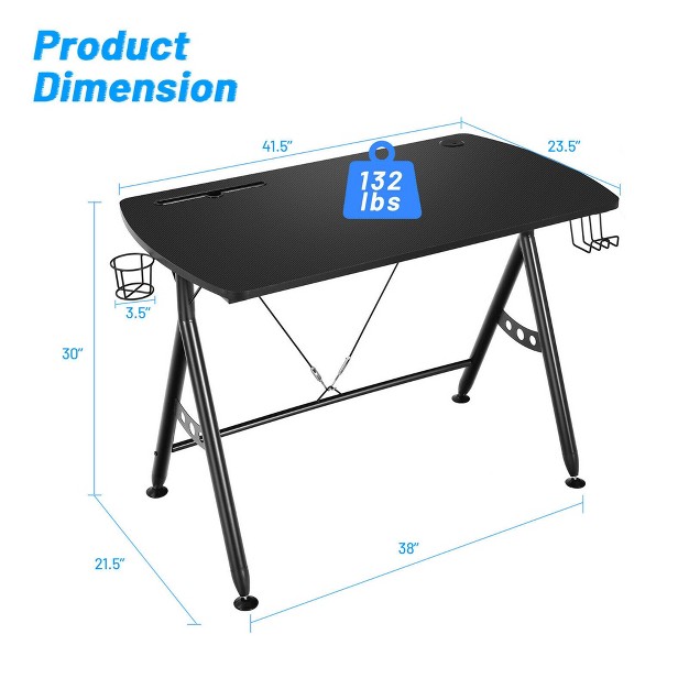 Costway Y shaped Gaming Desk Home Office Computer Table W Phone Slot amp Cup Holder