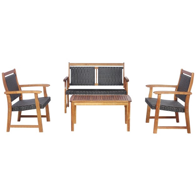 Tangkula 4pcs Patio Rattan Furniture Set Cushioned Loveseat amp Table Set W acacia Wood Frame