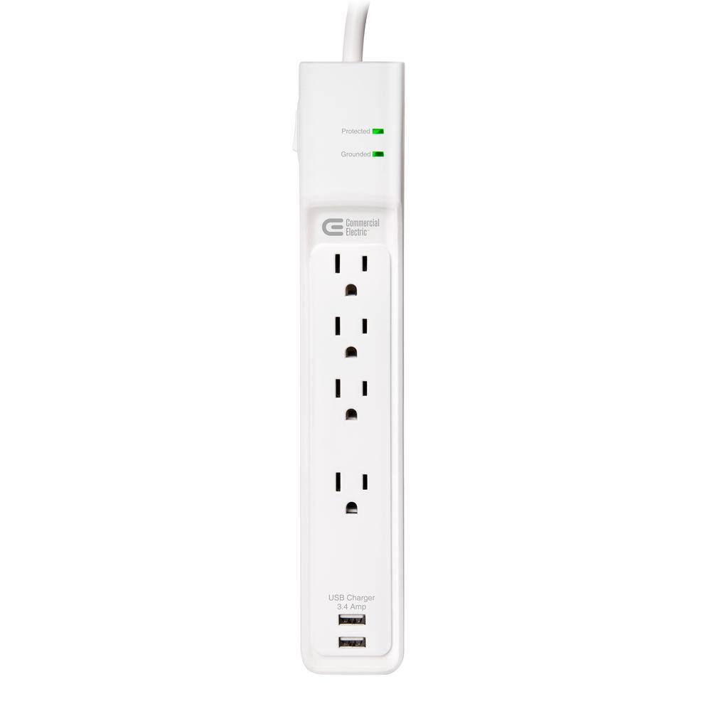 Commercial Electric 4 ft. 4-Outlet Surge Protector with USB White HDC404UWH