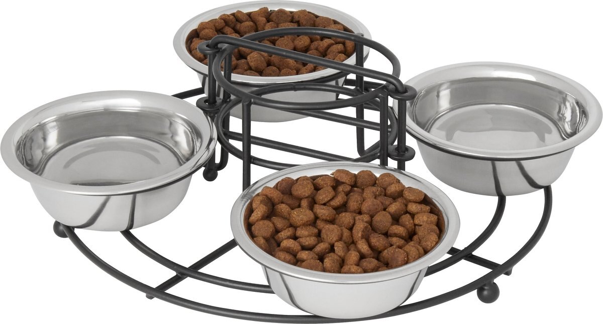 Frisco Multi Pet Feeding 4-Bowls Stainless Steel Dog and Cat Bowls， 0.5 Cup