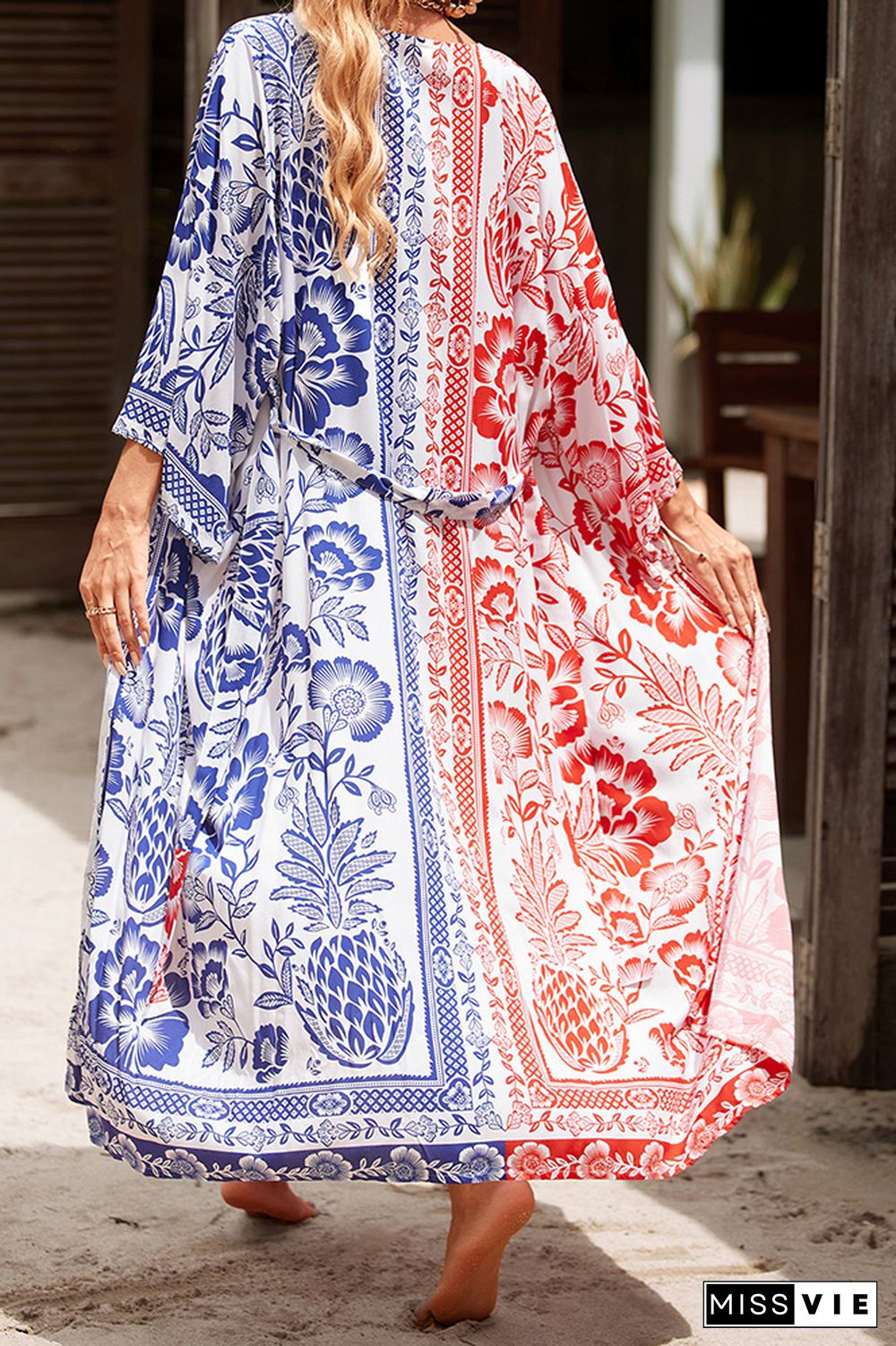 Colorblock Printing Beach Cover Up Kimono