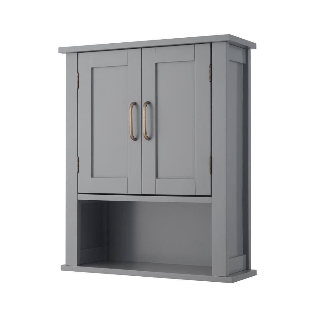 Teamson Home Mercer Mid Century Modern 20.07 in. W x 7.08 in. D x 24.17 in. H Grey Wooden Bathroom Wall Cabinet EHF-F0019