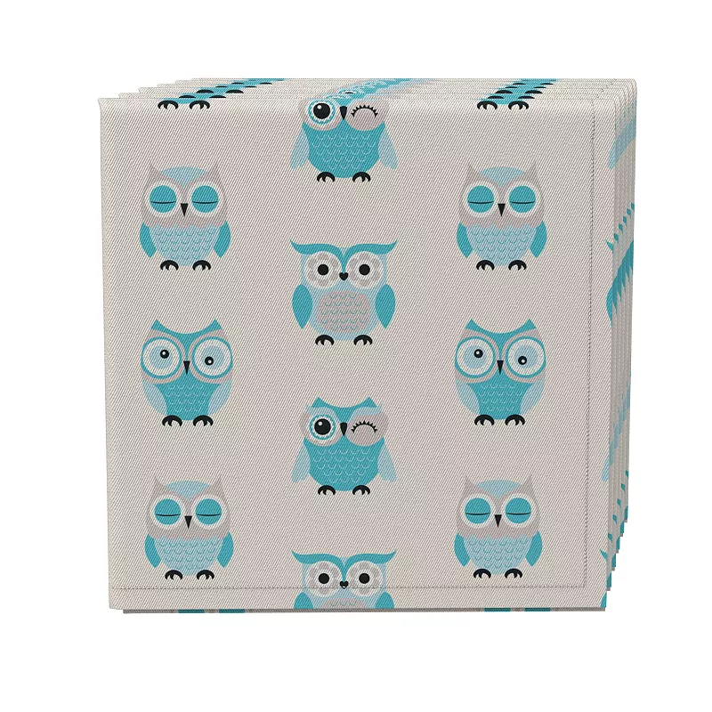 Napkin Set of 4， 100% Cotton， 20x20， Baby Blue Owls