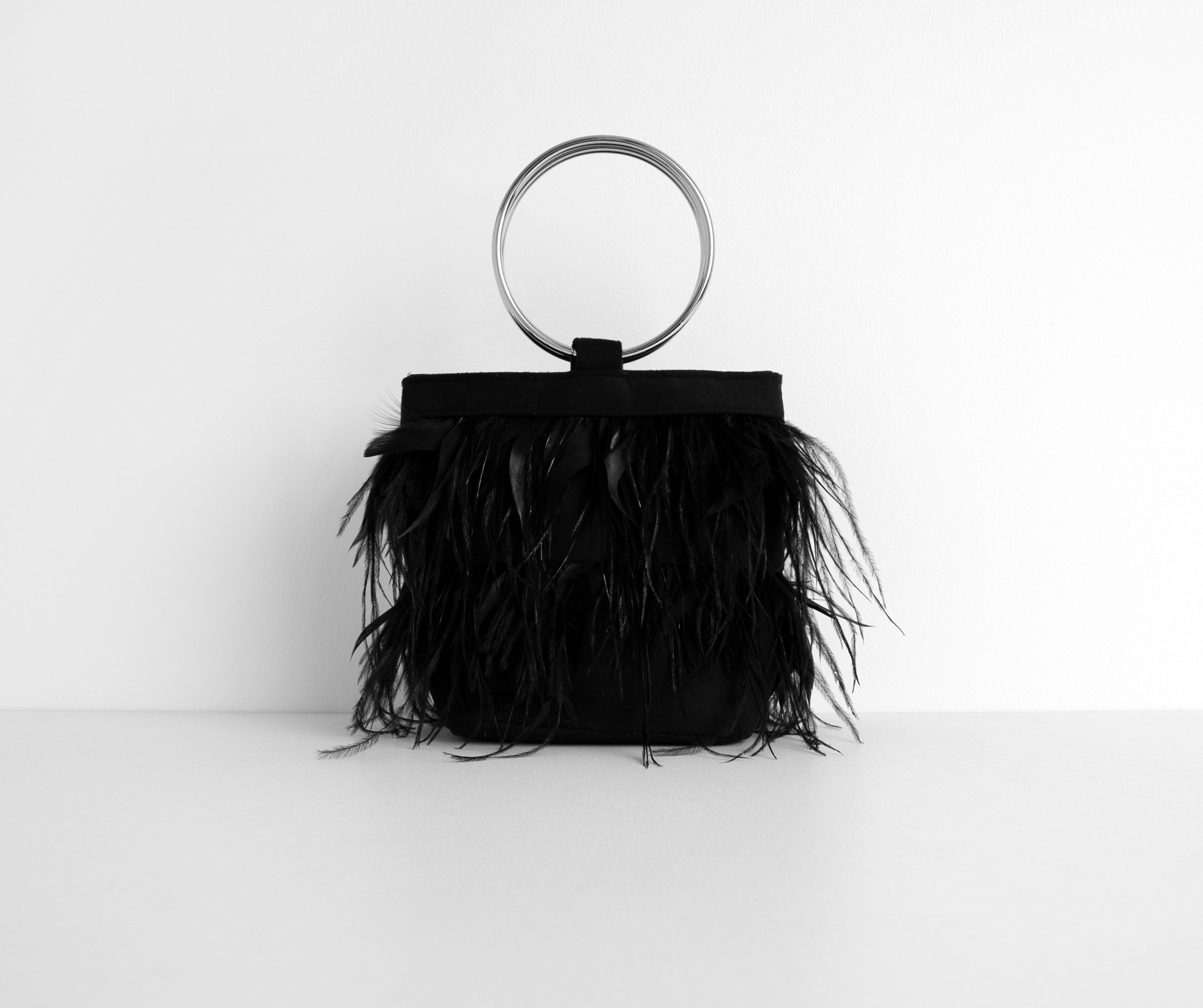 Feather Detail O-Ring Handle Bag