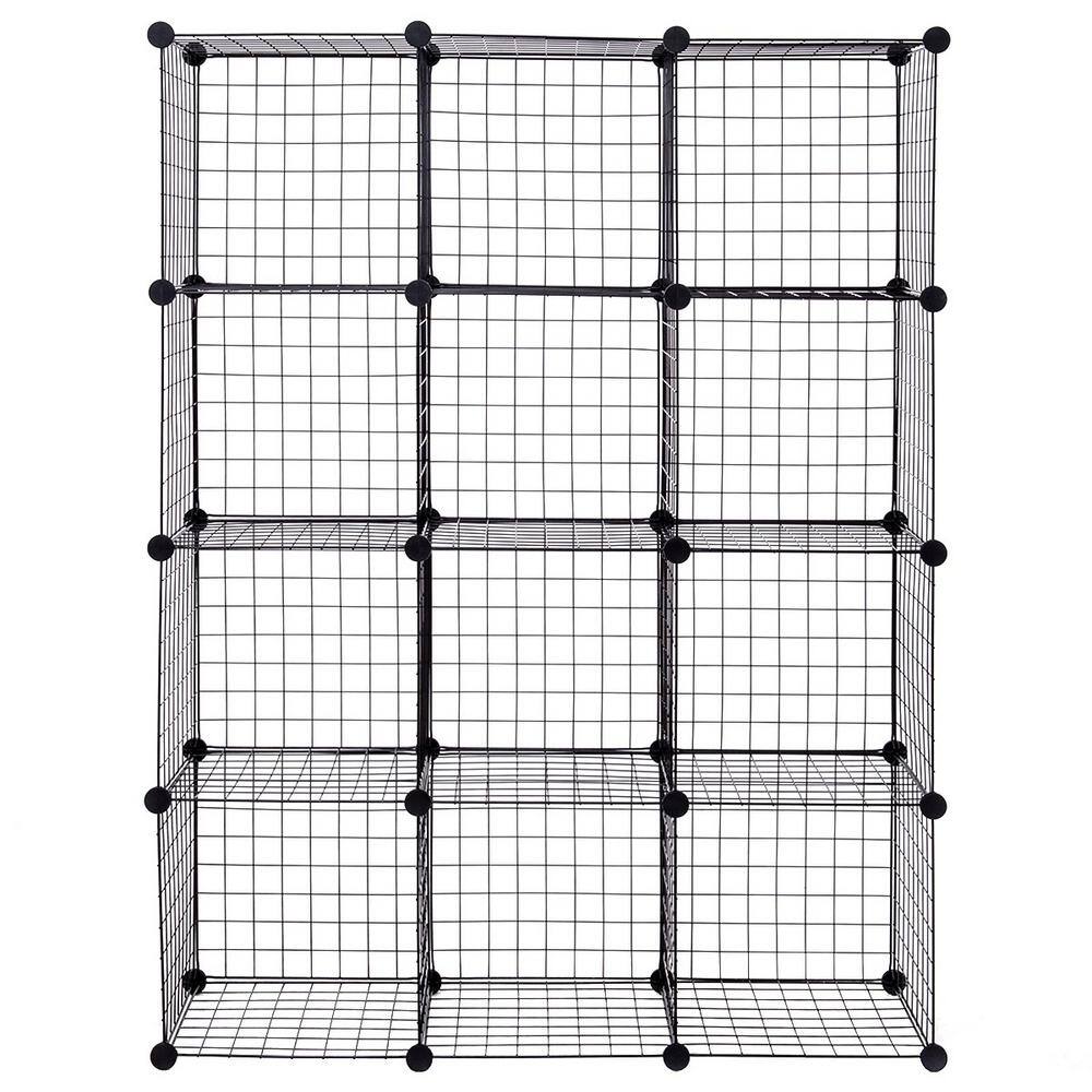 Boyel Living 14 in. W x 14 in. H x 14 in. D Black DIY 12 Cube Grid Wire Cube Shelves Shelving Unit HYSN-56103