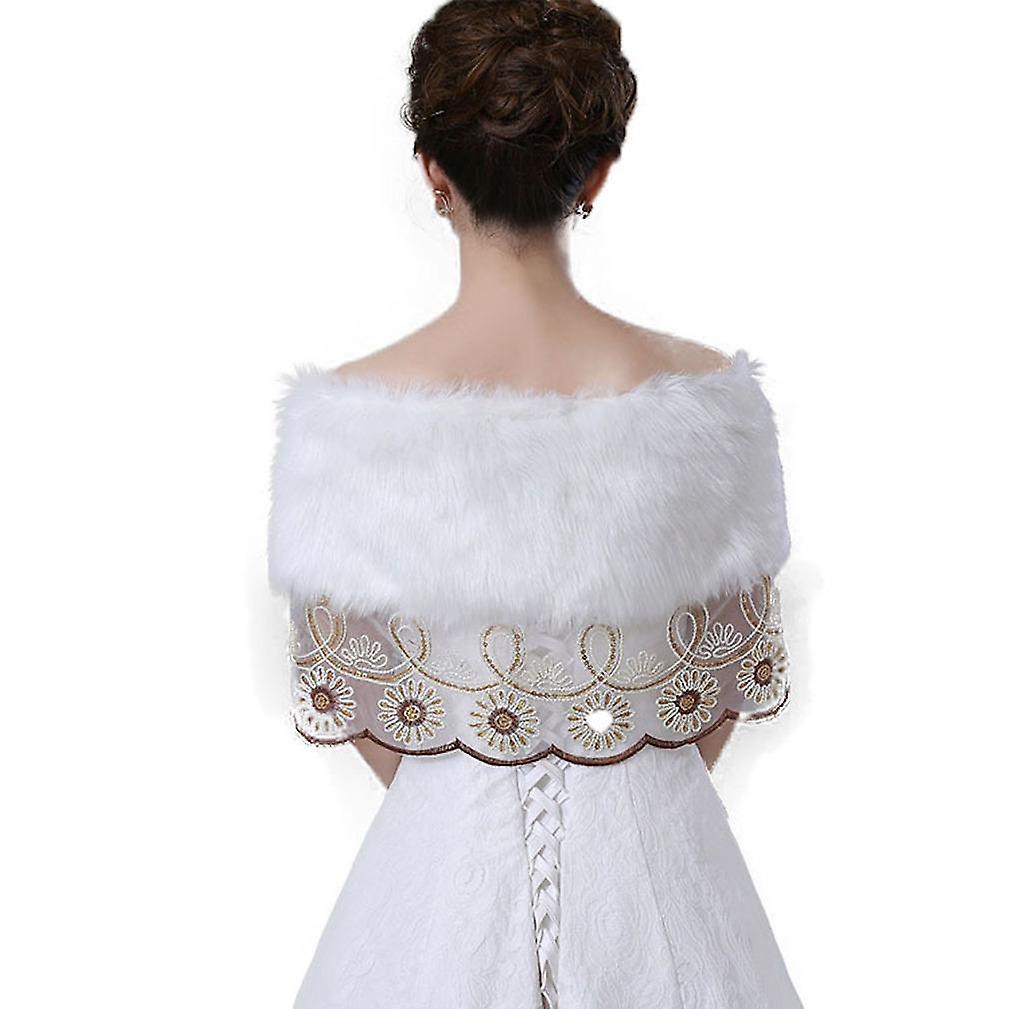 White Faux Fur Capelets Shawls Laced Wedding Bridal Shoulder Cape Wraps Tippet Stoles