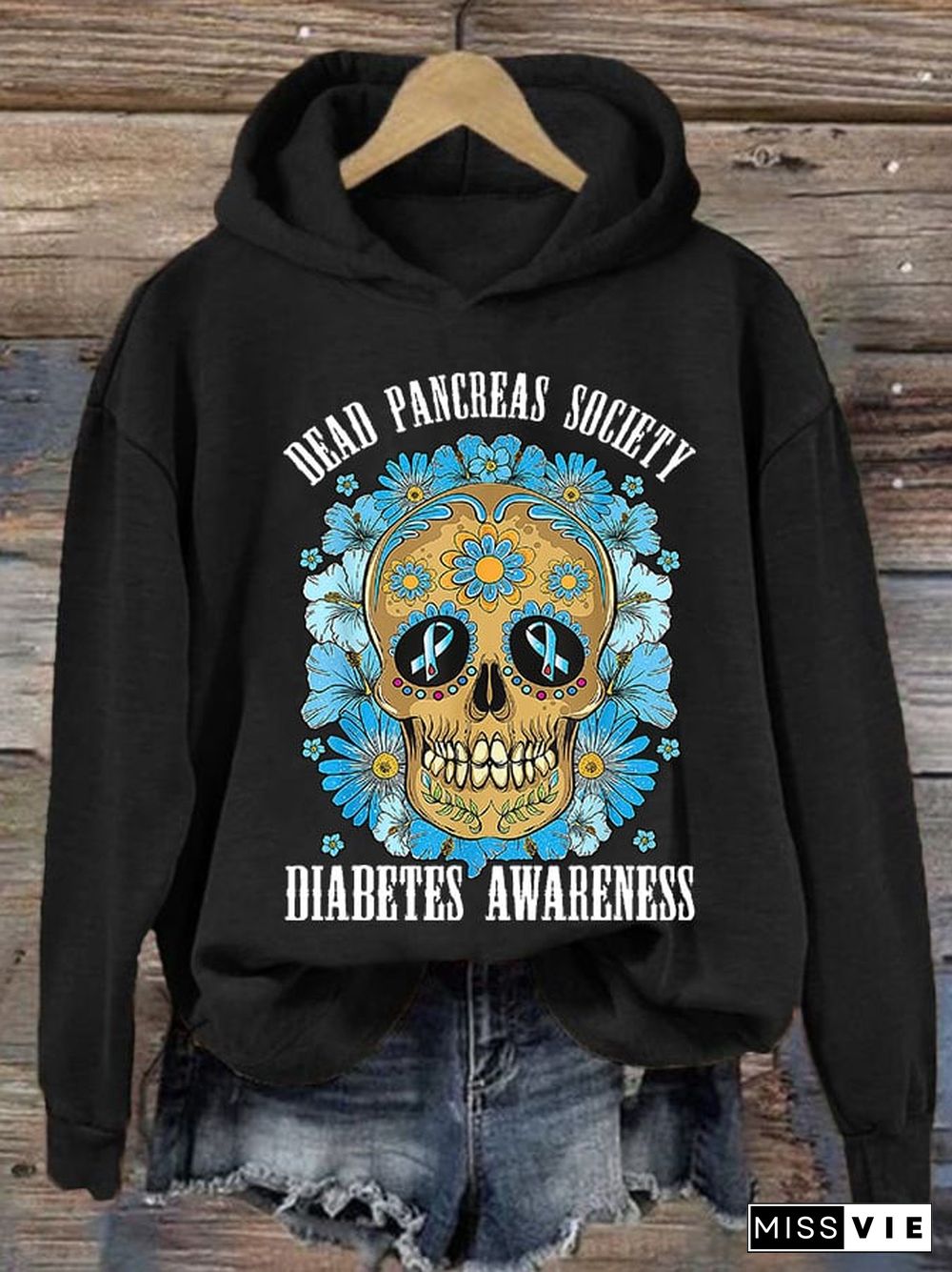 Women's Casual Diabetes Awareness Print Long Sleeve Sweatshirt