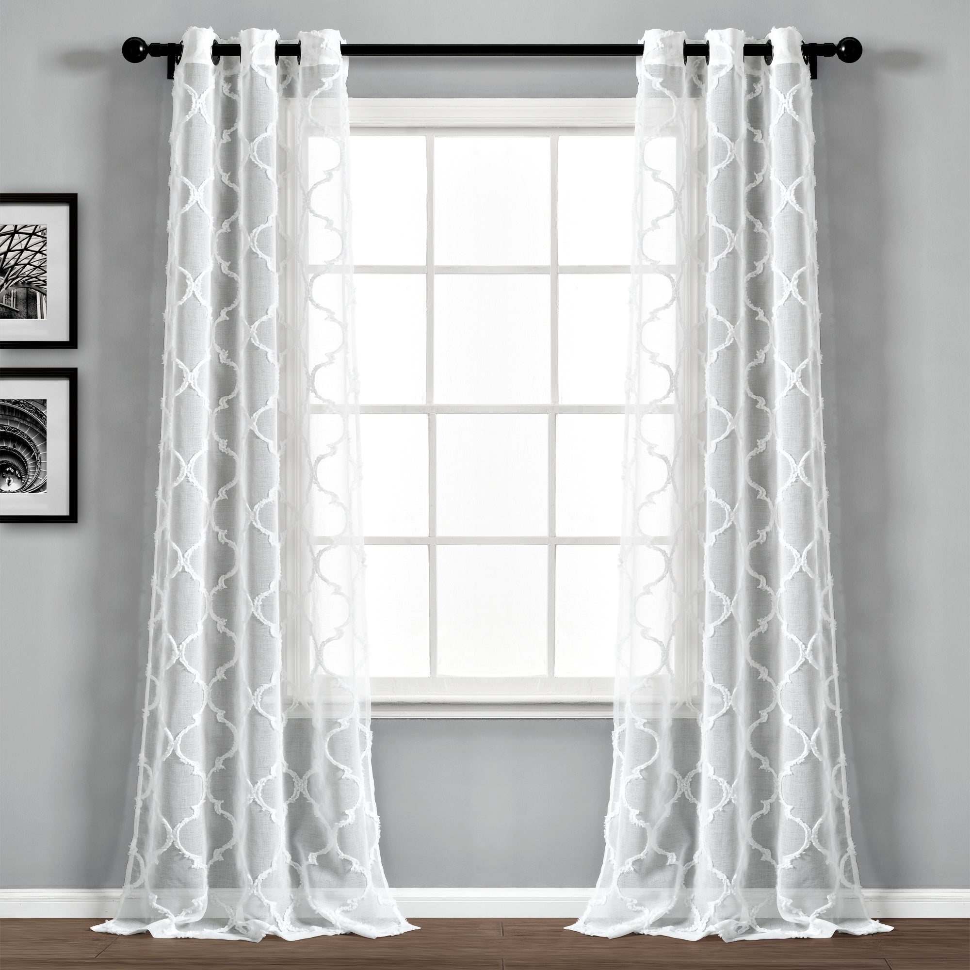 Avon Trellis Grommet Sheer Window Curtain Panel Set