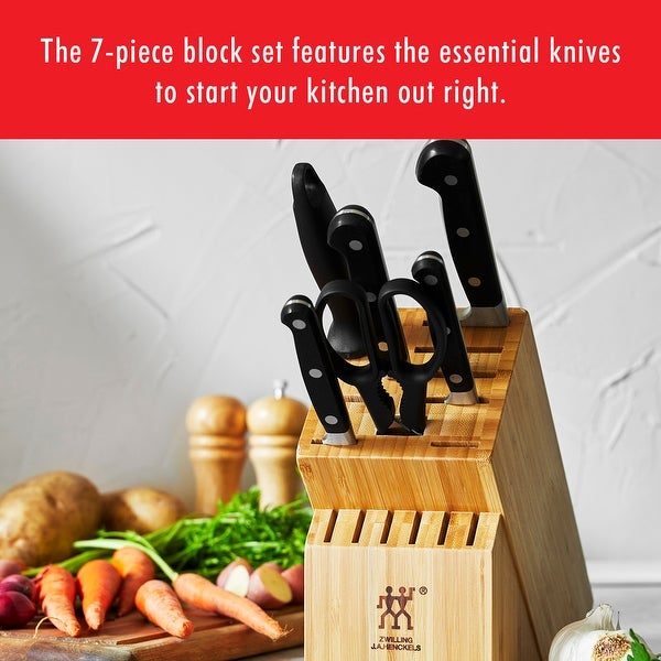 ZWILLING Professional S Knife Set with Block， Chef’s Knife， Serrated Utility Knife， 7 Piece， Black - 7-pc