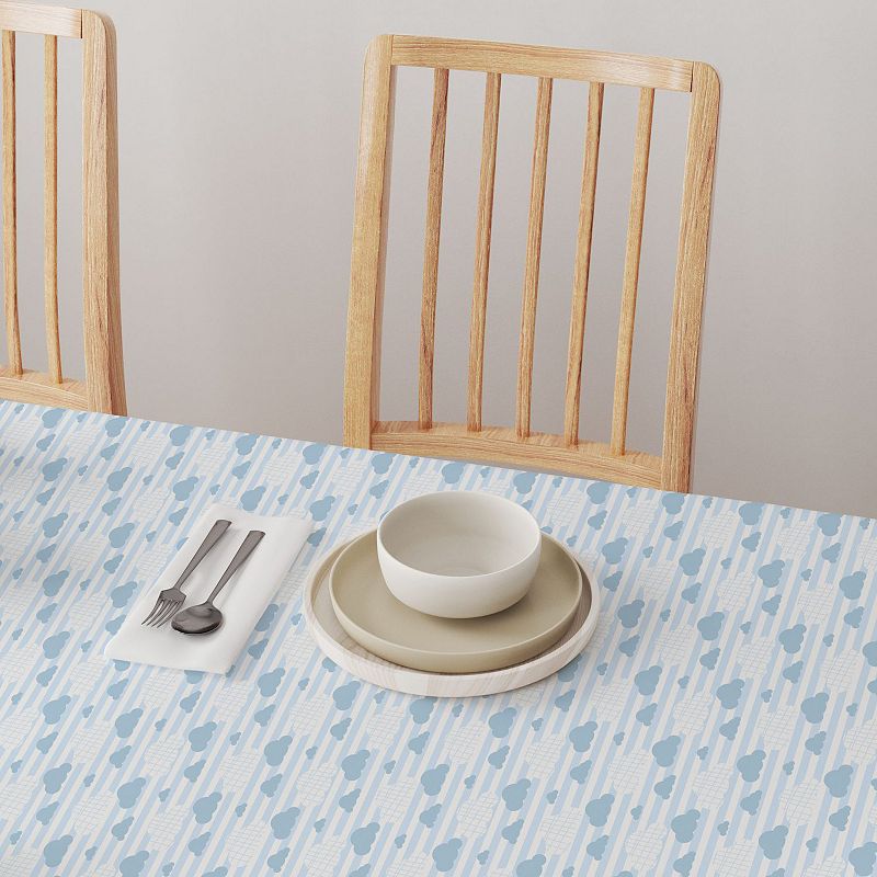 Rectangular Tablecloth， 100% Cotton， 52x104， Blue Clouds and Stripes