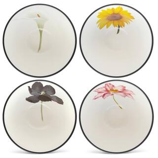 Noritake Colorwave Graphite Black Stoneware Floral Mini Bowls (Set of 4) 4 in. 7 oz. 8034-576D