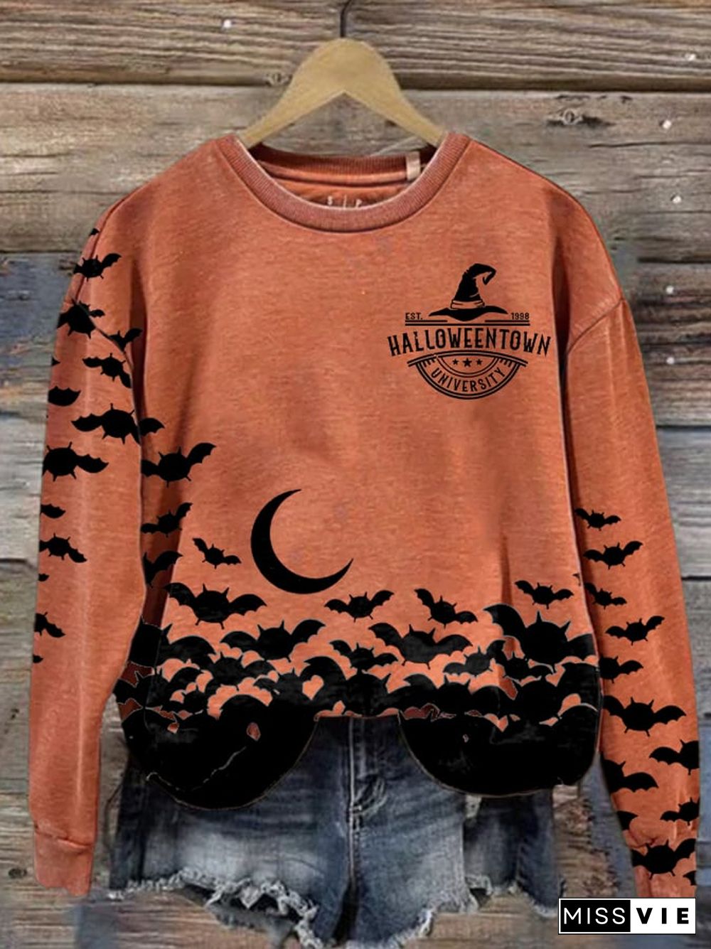 Retro Halloween Print Round Neck Sweatshirt