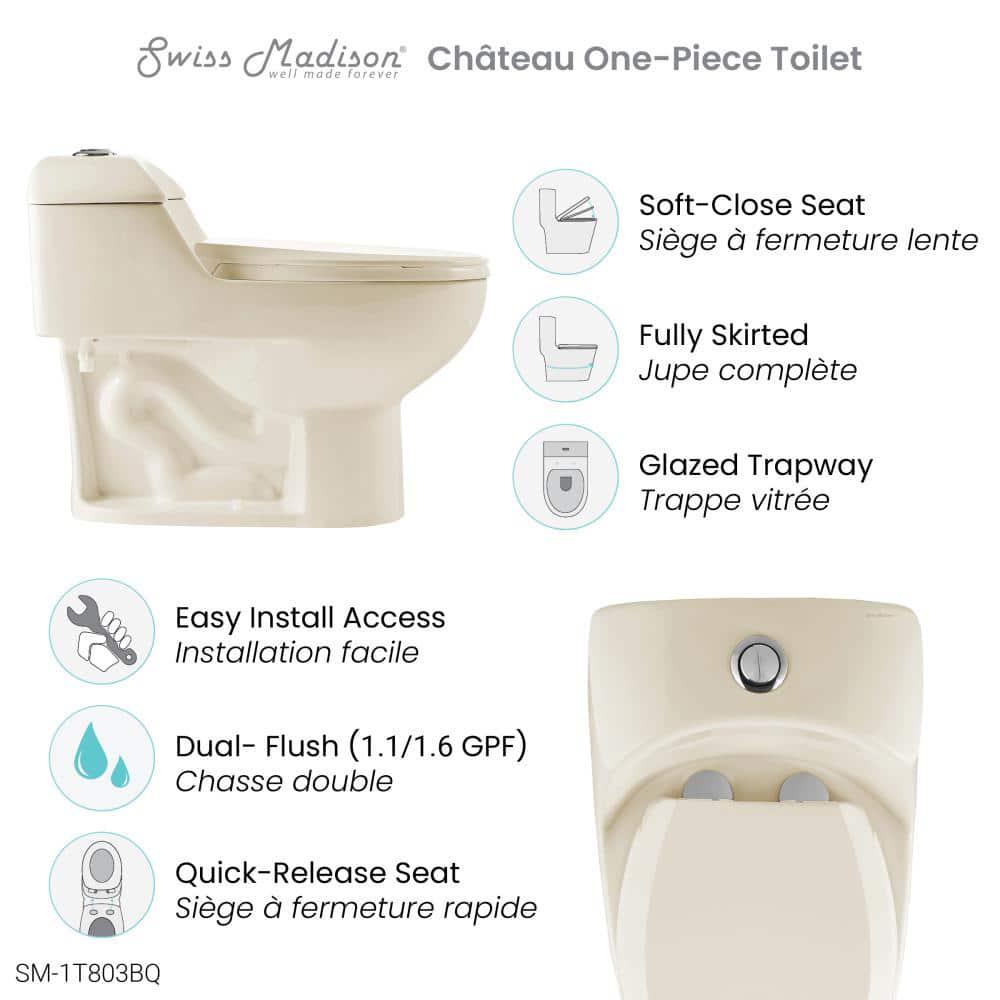 Swiss Madison Chateau 1Piece 08 GPF128 GPF Dual Flush Elongated Toilet in Bisque Seat Included