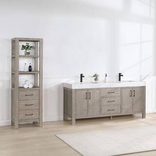 ROSWELL León 72 in.W x 22 in.D x 34 in.H Double Sink Bath Vanity in Fir Wood Grey with White Composite Stone Top 803872-FY-LW-NM