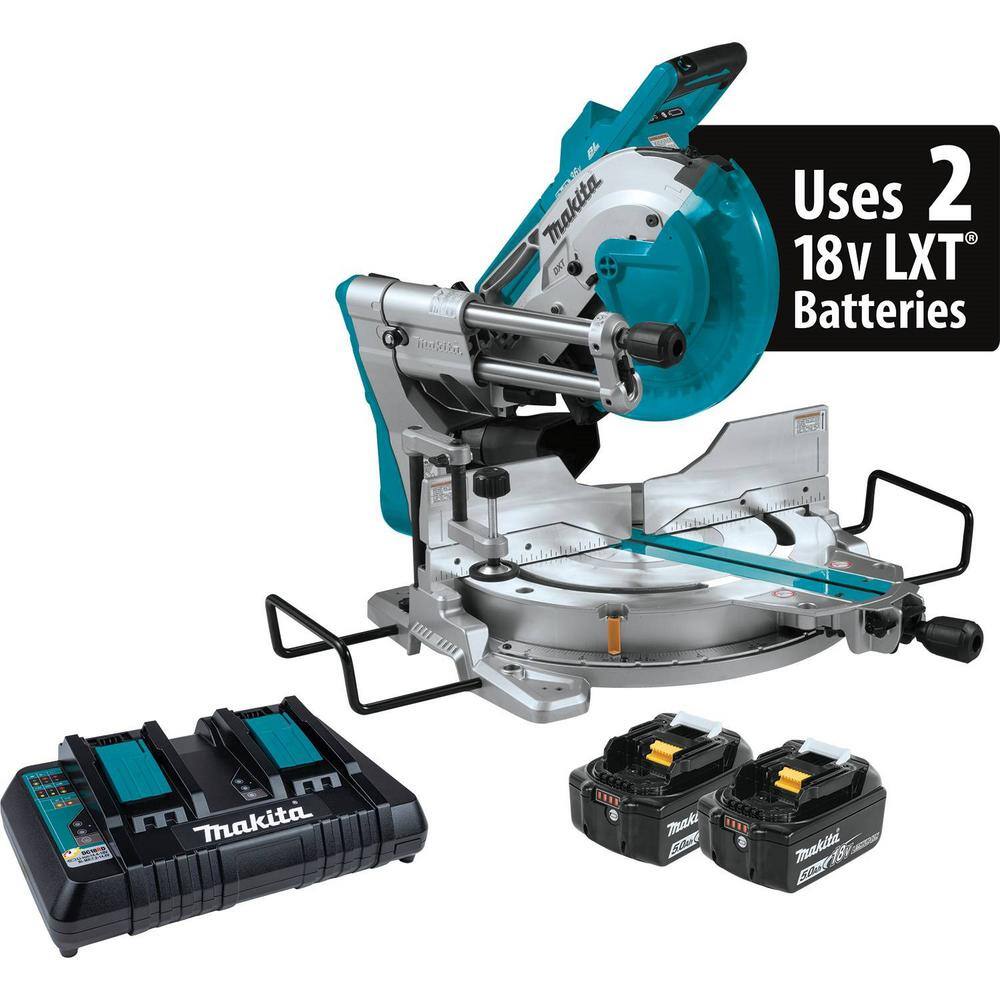 Makita 18V X2 (36V) LXT Brushless 10 in. Dual-Bevel Sliding Compound Miter Saw Kit (5.0Ah) with bonus Folding Miter Saw Stand XSL04PTU-WST06