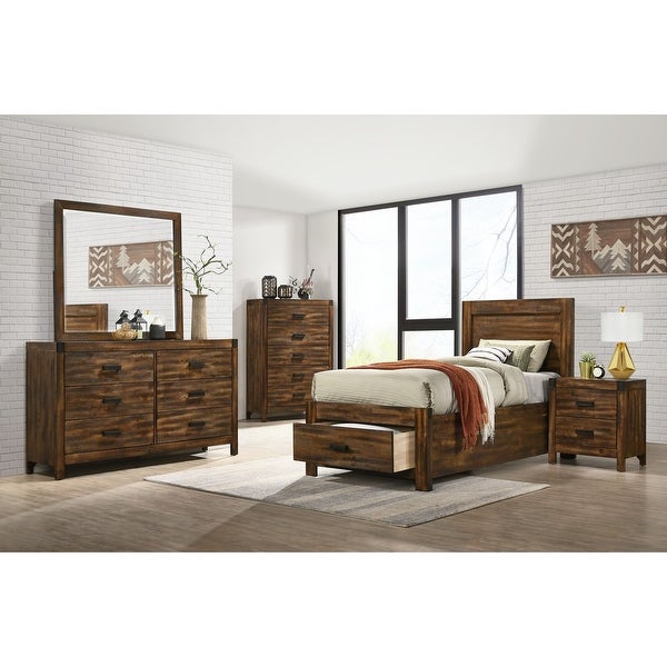 Picket House Furnishings Wren Twin 5PC Platform Storage Bedroom Set In Chestnut - - 31677680