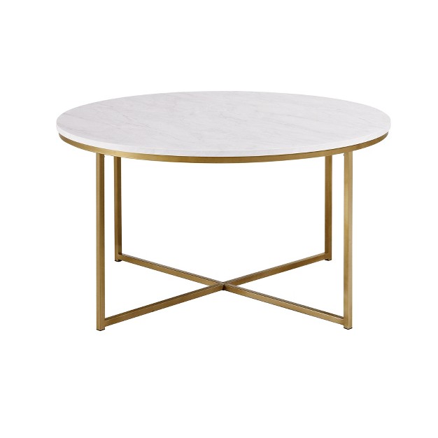 Vivian Glam X Leg Round Coffee Table Faux Marble Saracina Home