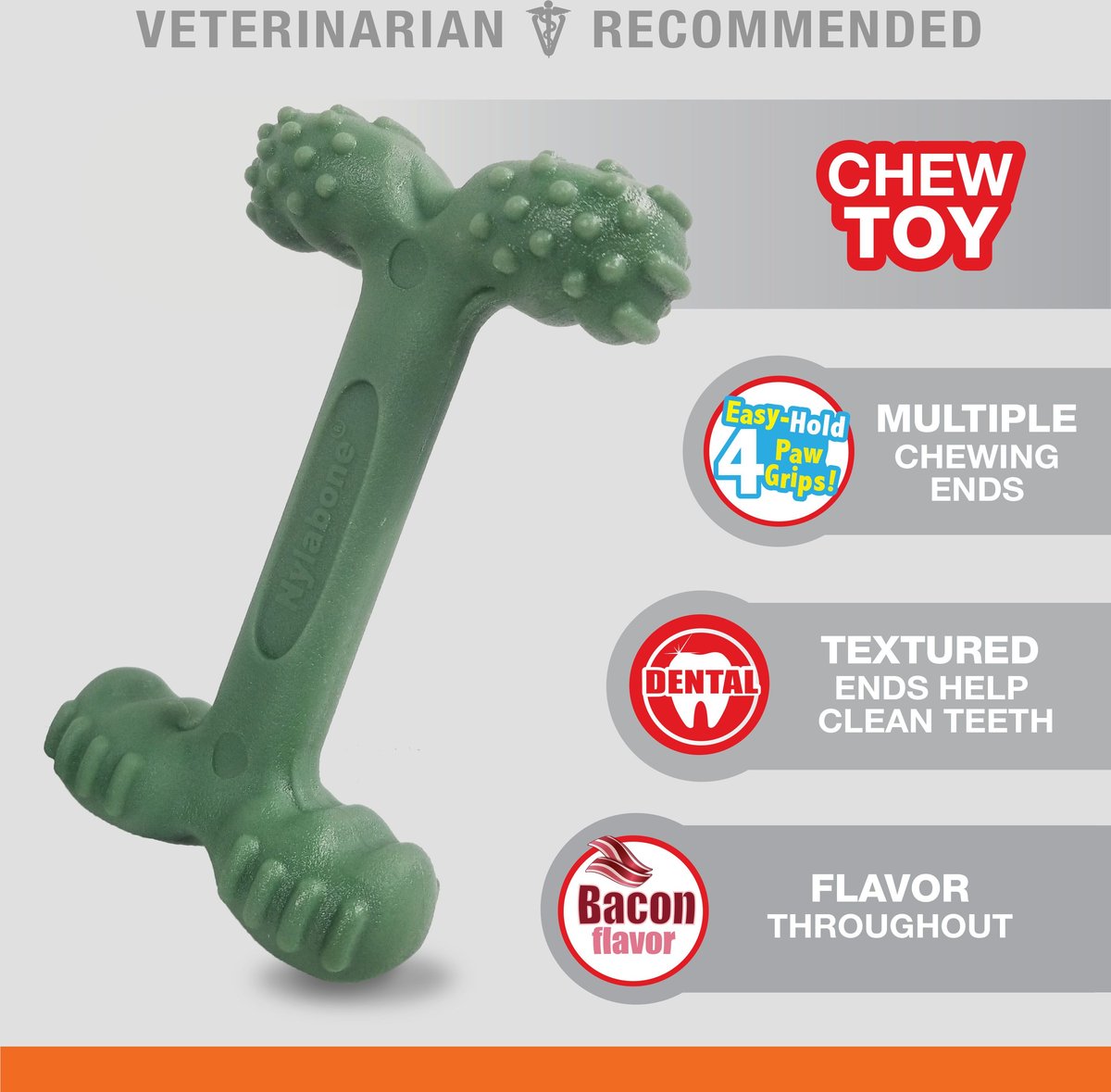 Nylabone Power Chew Easy-Hold Bacon Flavor Dog Dental Chew Toy