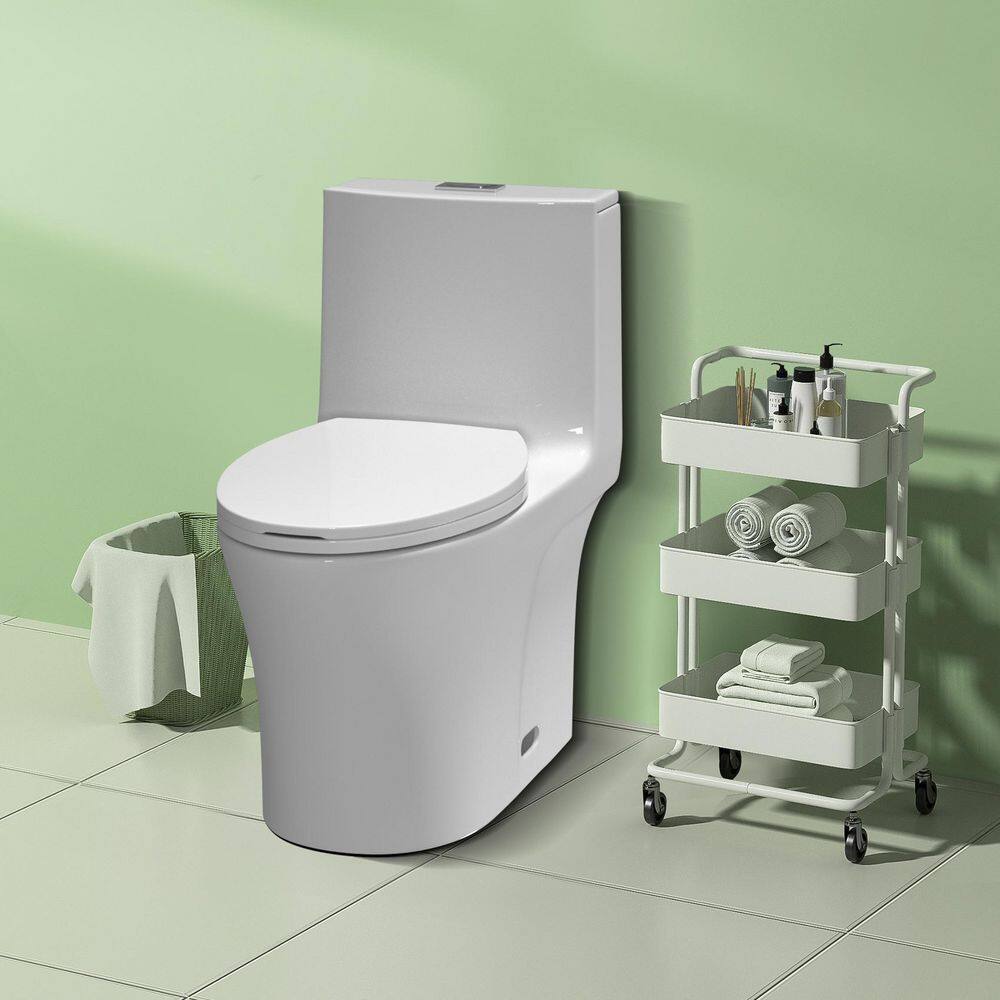 UPIKER Modern 12 in. Rough-In 1-piece 1.27 GPF Dual Flush Elongated Toilet in White Seat Included UP2210TOW1878