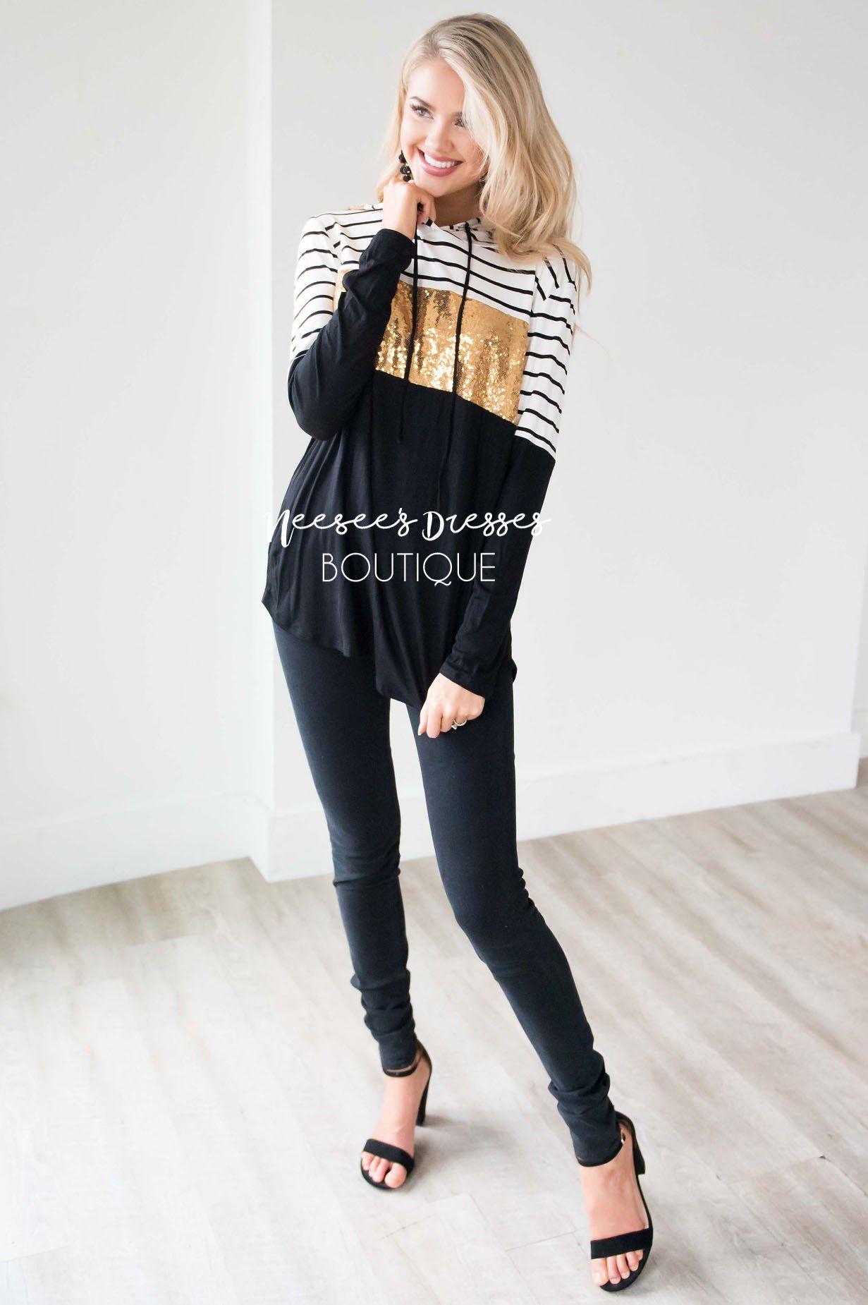 Striped Sequin Color Block Hoodie