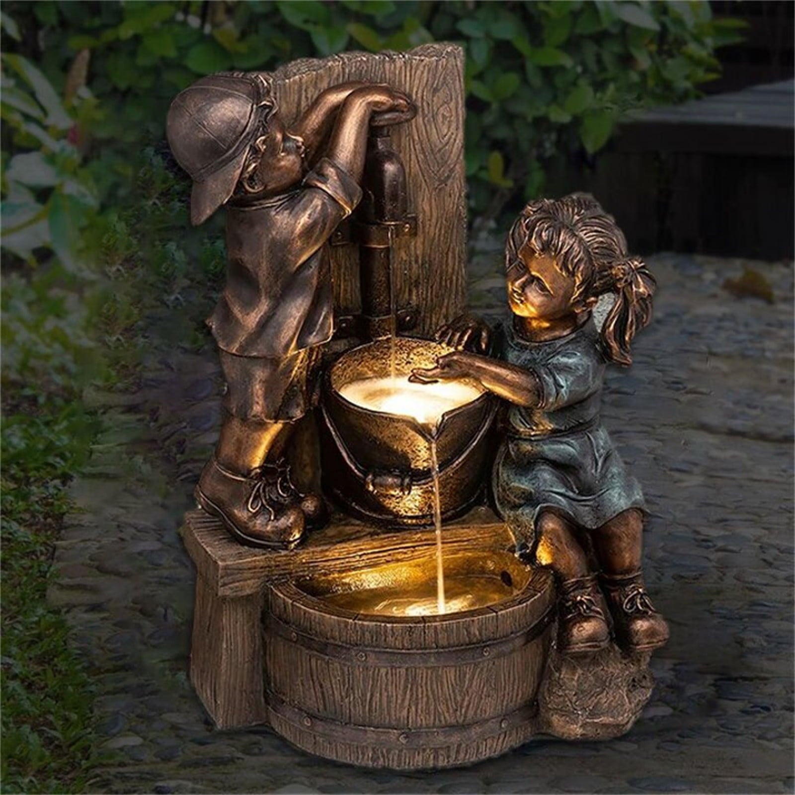 Bescita Boy & Girl Garden Statue A Kid With Fireflies Garden Statue-garden Decoration