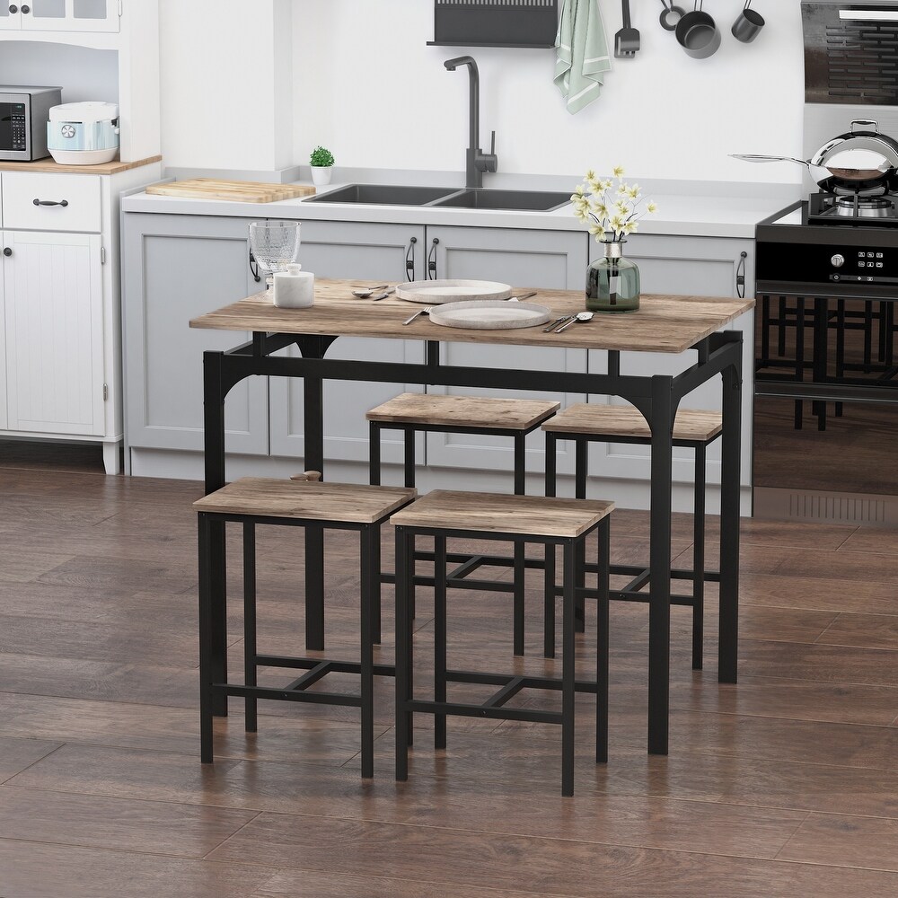 HOMCOM Modern Grey/ Black Industrial 5 piece Counter height Dining Set