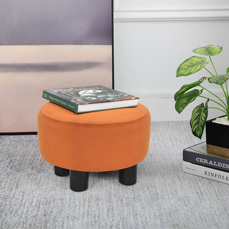 Adeco Round Ottoman Velvet Footrest Stool Modern Padded Seat Footstool