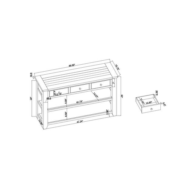 Side Table Console Table， Sofa Side Table with 3 Drawers and 2 Shelves