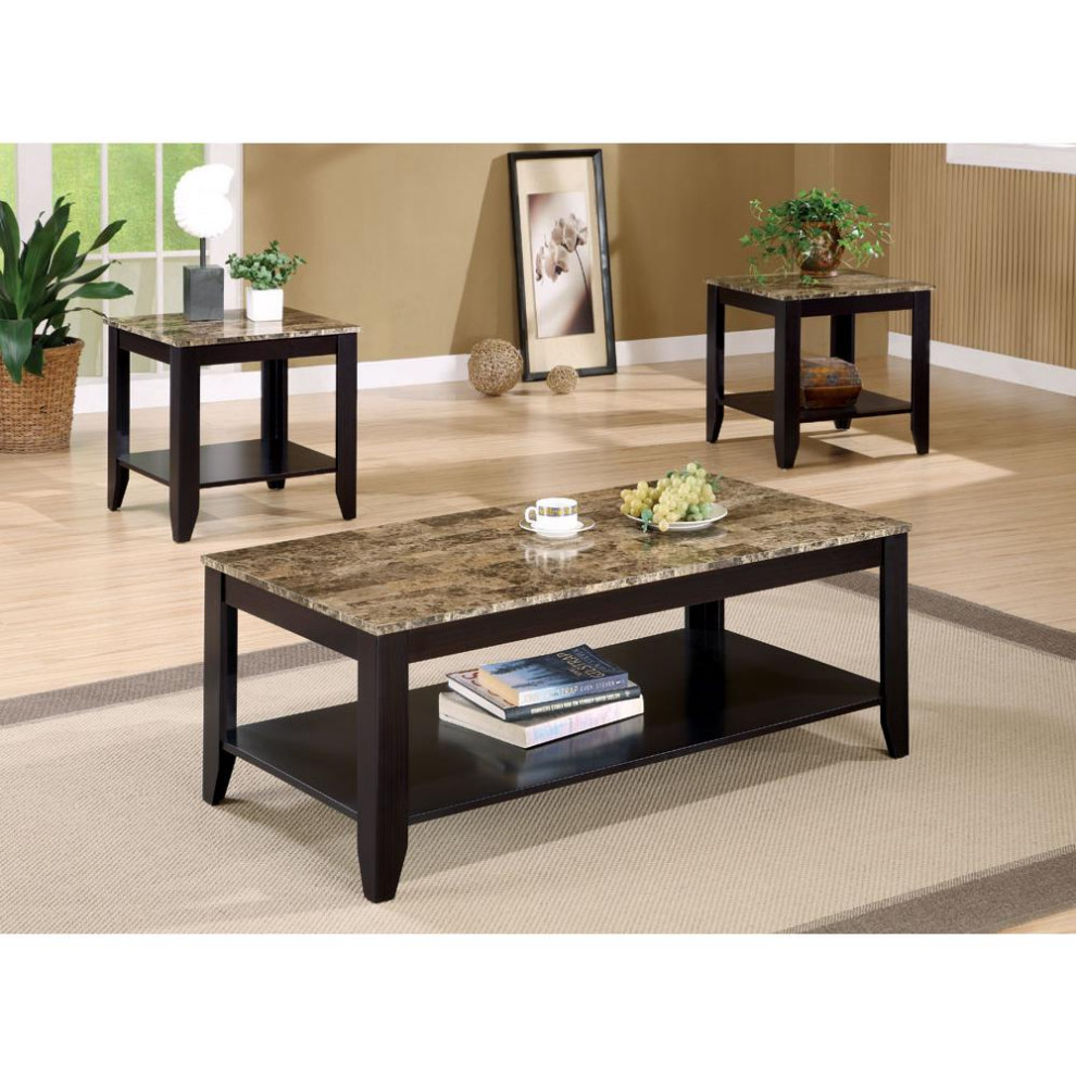 Coaster Transitional Marble Look Top Three Piece Table Set 47.62x23.62x18 Inch   Transitional   Coffee Table Sets   by Simple Relax  Houzz