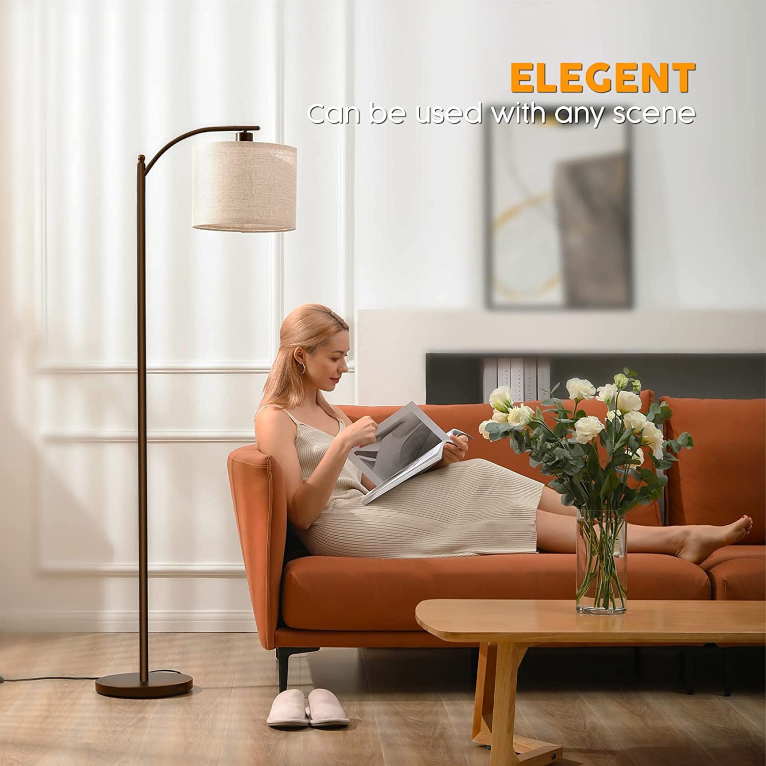 Otdair Floor Lamp with 9W LED Bulb , Standing Lamp with Lamp Shade for Living Room , Brown