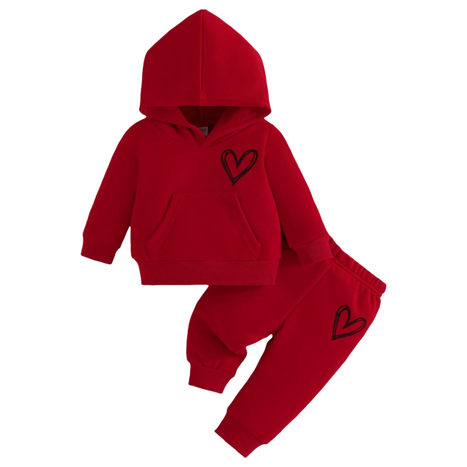 2023 Winter Children Hooded Tracksuits Suits 3-24M Toddler Boys Girls Clothing Suit Heart Print Sweatshirt And Sports Pants Set