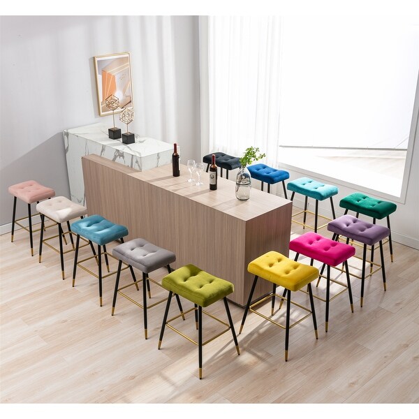 Vintage Stool No Backless Counter Height， Metal Frame is Sturdy and Stable，Sponge Foam Seat Cushion for Bar and Restaurant