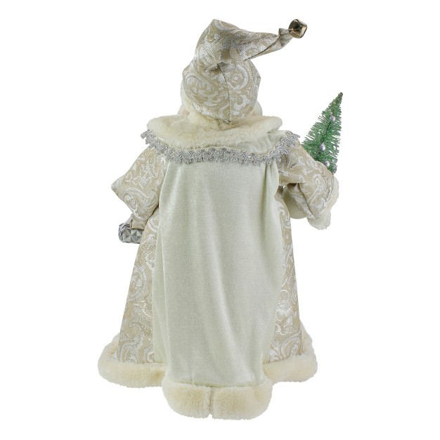 Ivory Standing Santa Christmas Figure Carrying A Green Pine Tree