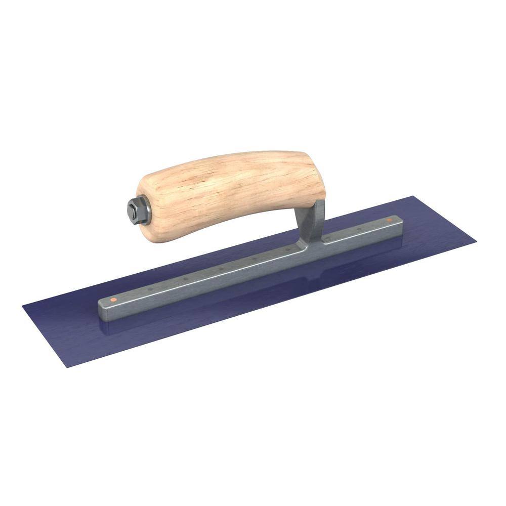 Bon Tool 20 in. x 4 in. Blue Steel Square End Finish Trowel with Wood Handle and Long Shank 66-184