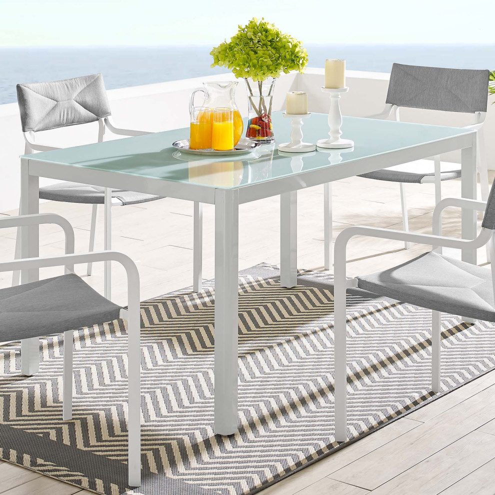 Lounge Dining Table  Rectangular  Aluminum  Metal  White  Modern  Outdoor Patio   Modern   Outdoor Dining Tables   by House Bound  Houzz