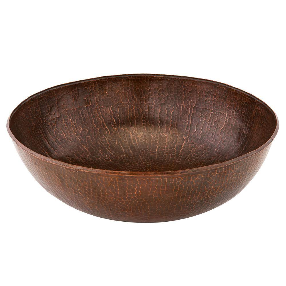 Premier Copper Products Large Round Hammered Copper Vessel Sink in Oil Rubbed Bronze VR17BDB