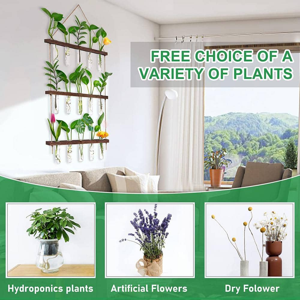 EVEAGE 39in. x 14in. White Glass Wall Hanging Planter 3 Tiered Propagation Test Tube BGBLHP-WT-730