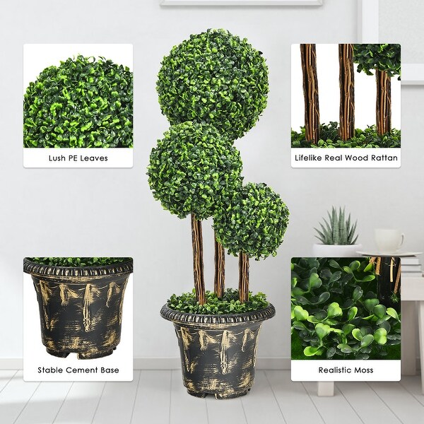 Costway 36'' Artificial Topiary Triple Ball Tree Indoor Outdoor UV