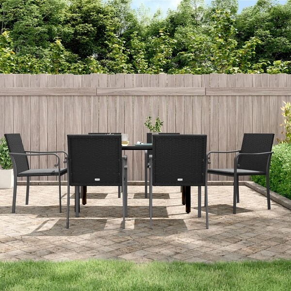 vidaXL Patio Dining Set Table and Chair with Cushions Poly Rattan and Steel