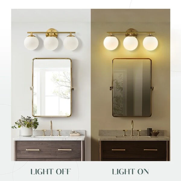 Modern Bathroom Vanity Light with Frosted Glass Shades in Gold Finish