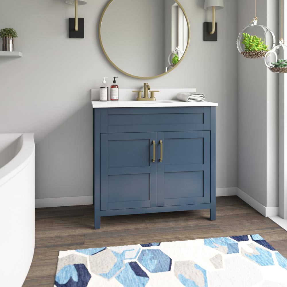 Twin Star Home 36 in. W x 20 in. D x 38 in. H Single Bath Vanity Side Cabinet in Franklin Blue with White Vanity Top with White Basin 36BV34018-F969