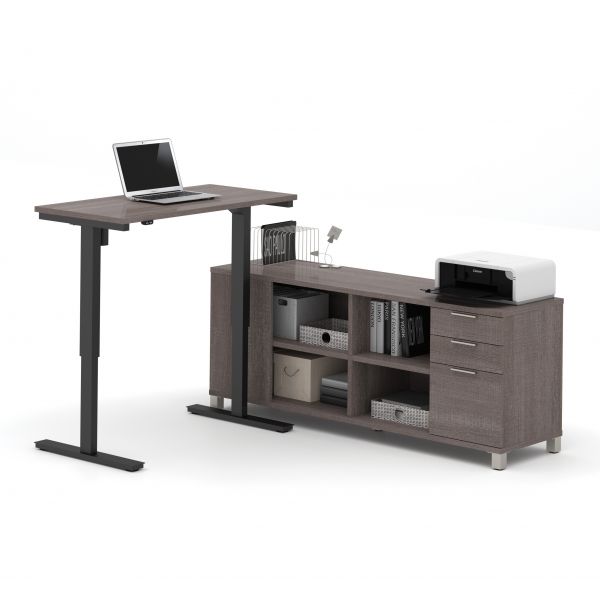 Bestar Pro-Linea L-Desk including Electric Height Adjustable Table in Bark Gray