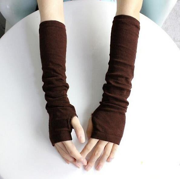 Women Arm Mittens Half Finger Knitted Protection Long Gloves