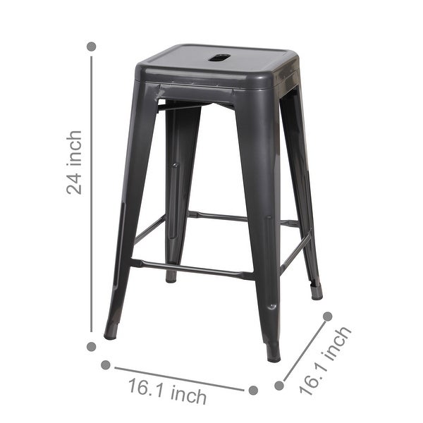 24 inch Metal Stool Counter Height Square Backless -Set of 6