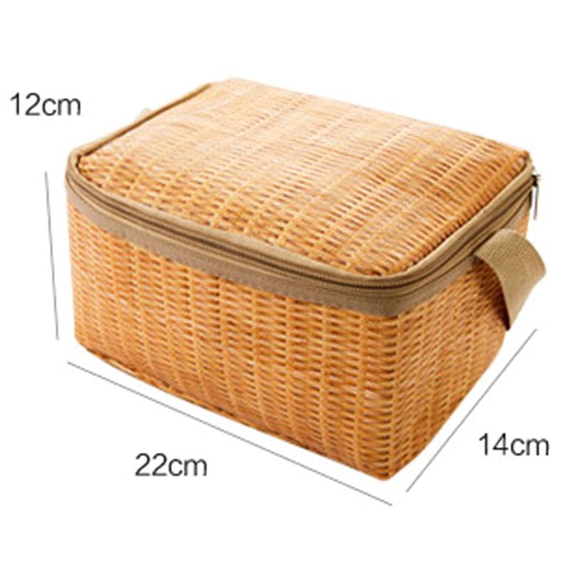 SJENERT Outdoor Wicker Picnic Basket with Lid and Handle Waterproof Outdoor Picnic Wicker Rattan Bag Keep Warm Picnic Basket Woven Basket