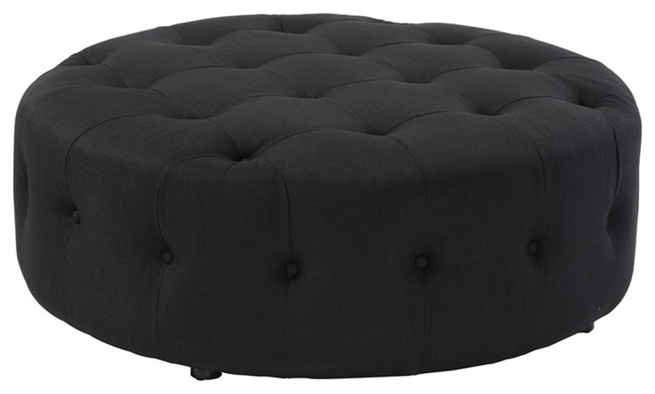 American Home Classic Jasper 17 quotRound Traditional Fabric Ottoman in Black   Transitional   Footstools And Ottomans   by Homesquare  Houzz