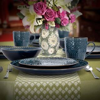 Elama Deepsea Mozaic 16-Piece Modern Sea Blue Stoneware Dinnerware Set (Service for 4) 985112659M