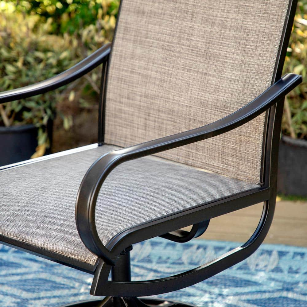 PHI VILLA Black Swivel Textilene Metal Patio Outdoor Dining Chair (2-Pack) THD-E02GF093-B